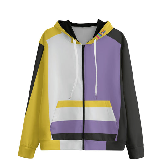 Nonbinary Pride Zip-Up Hoodie - 100% Cotton 310gsm